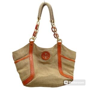 {Tory Burch} Jute Leather Trimmed Tote